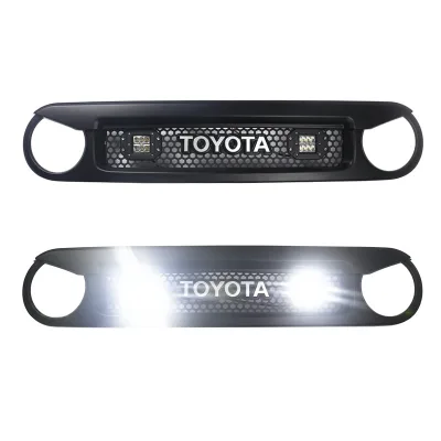 Matte Black Front Grille with LED Spotlights for 2007-2022 Toyota FJ Cruiser, Angry Style ABS Mesh Grille Matte Black Front Grille with LED Spotlights for 2007-2022 Toyota FJ Cruiser, Angry Style ABS Mesh Grille