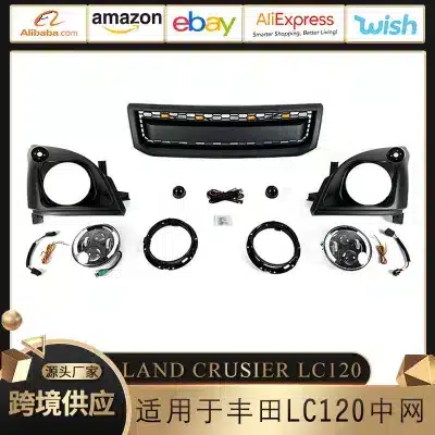 Front Radiator Grille Assembly for 2003-2009 Toyota Land Cruiser Prado FJ120 LC120, Chrome/Black ABS Front Radiator Grille Assembly for 2003-2009 Toyota Land Cruiser Prado FJ120 LC120, Chrome/Black ABS