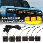 LED Front Grille Lights Daytime Running Lights for 2024 Toyota Prado LC250, Smoked Shell Amber LED Marker Lights 6-PC Kit