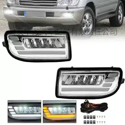 LED Front Fog Lights with DRL & Amber Turn Signals for 1998-2008 Toyota Land Cruiser FJ100, Dual Color LED Lamps LED Front Fog Lights with DRL & Amber Turn Signals for 1998-2008 Toyota Land Cruiser FJ100, Dual Color LED Lamps