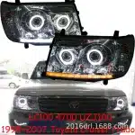 Headlight Assembly Black Housing Replacement for 1998-2007 Toyota Land Cruiser LC100, 12V Halogen Compatible