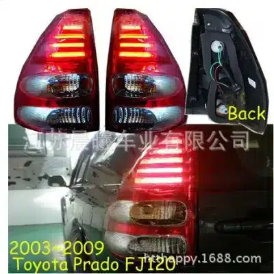 LED Rear Tail Lights Assemblies for 2003-2008 Toyota Land Cruiser Prado FJ120, Red/Clear Lens Replacement LED Rear Tail Lights Assemblies for 2003-2008 Toyota Land Cruiser Prado FJ120, Red/Clear Lens Replacement