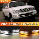 LED Daytime Running Light Assembly for 1998-2007 Lexus LX470, Dual-Color White DRL & Sequential Amber Turn Signal, Pair