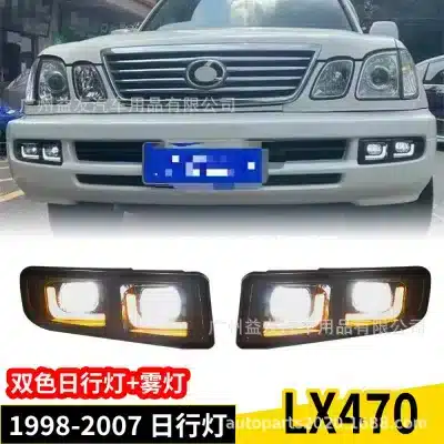 LED Daytime Running Lights with Amber Turn Signal for 1998-2007 Lexus LX470, Front Bumper Fog Lamp Assembly LED Daytime Running Lights with Amber Turn Signal for 1998-2007 Lexus LX470, Front Bumper Fog Lamp Assembly