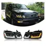 Full LED Headlight Assembly with Sequential Turn Signal for 1998-2007 Lexus LX470, Black Housing Clear Lens