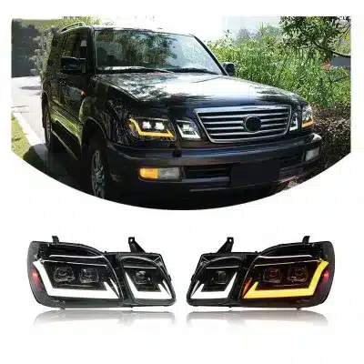 Full LED Headlight Assembly with Sequential Turn Signal for 1998-2007 Lexus LX470, Black Housing Clear Lens Full LED Headlight Assembly with Sequential Turn Signal for 1998-2007 Lexus LX470, Black Housing Clear Lens