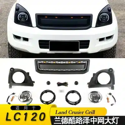Front Upper Grille and Headlight Modification Kit for 2003-2009 Toyota Land Cruiser Prado LC120 FJ120, ABS Plastic Front Upper Grille and Headlight Modification Kit for 2003-2009 Toyota Land Cruiser Prado LC120 FJ120, ABS Plastic