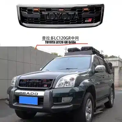 Front Bumper Grille with LED Lights for 2003-2009 Toyota Land Cruiser Prado LC120, TRD Style ABS Mesh Front Bumper Grille with LED Lights for 2003-2009 Toyota Land Cruiser Prado LC120, TRD Style ABS Mesh