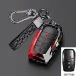 Carbon Fiber Blue Remote Key Fob Cover with Woven Lanyard for 2023 Toyota Land Cruiser LC300