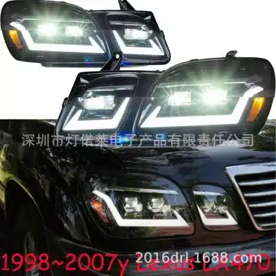 LED Projector Headlights with Sequential DRL for Lexus LX470 1998-2007, 6000K White LED Projector Headlights with Sequential DRL for Lexus LX470 1998-2007, 6000K White