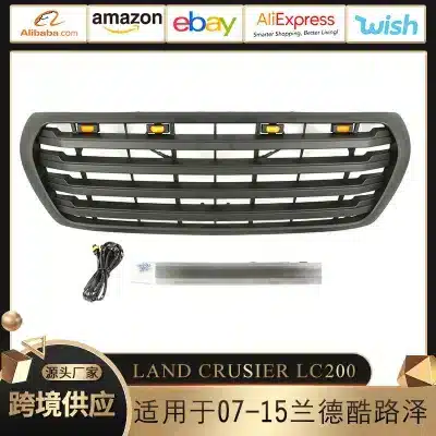 Front Bumper Upper Grille with LED Lights for 2007-2015 Toyota Land Cruiser LC200, ABS Plastic Black Finish Front Bumper Upper Grille with LED Lights for 2007-2015 Toyota Land Cruiser LC200, ABS Plastic Black Finish