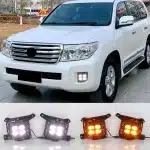 LED Daytime Running Lights for 2012-2015 Toyota Land Cruiser LC200, Front Fog Light Bezel with White DRL/Amber Sequential Turn Signal, 1 Set