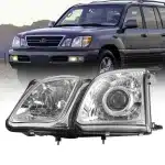 Front Right Passenger Side Headlight Housing Shell for 1998-2007 Lexus LX470, Halogen Type, Green Glass Lens
