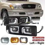 LED Front Fog Light Assembly with DRL and Turn Signal for 1998-2007 Lexus LX470, Aviation Aluminum Housing, 6000LM