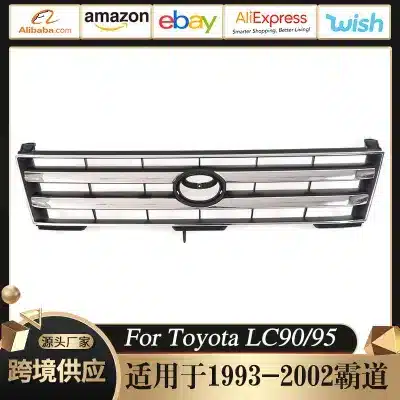 Chrome Front Bumper Trim Garnish for 1993-2002 Toyota Prado LC90 LC95, ABS Electroplated Finish Chrome Front Bumper Trim Garnish for 1993-2002 Toyota Prado LC90 LC95, ABS Electroplated Finish