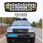 Front Mesh Grille with LED Accent Lights, GR Style Matte Black Replacement for Toyota Land Cruiser LC100 4500 4700
