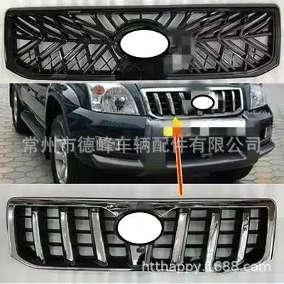 TRD Style Front Bumper Upper Grille Replacement for 2003-2009 Toyota Land Cruiser Prado FJ120, Matte Black ABS