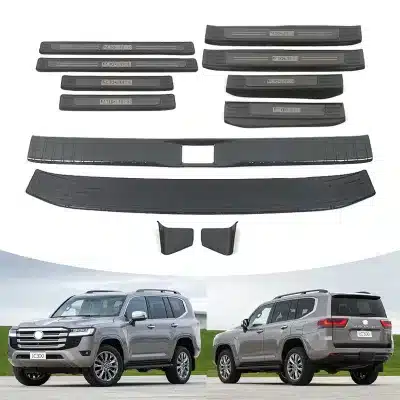 Rear Bumper Inner and Outer Door Sill Guard Threshold Protector Plates for 2023 Toyota Land Cruiser LC300, Black ABS Rear Bumper Inner and Outer Door Sill Guard Threshold Protector Plates for 2023 Toyota Land Cruiser LC300, Black ABS