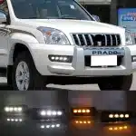 LED Fog Light DRL with Sequential Turn Signals for 2003-2009 Toyota Prado FJ120 LC120, Scanning White DRL & Amber Flowing Indicators