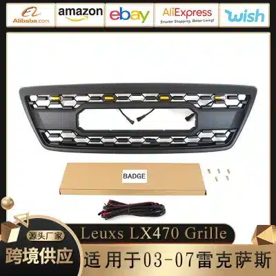 Front Bumper Grille with LED Accent Lights for 2003-2007 Lexus LX470, Black ABS Facelift Style Front Bumper Grille with LED Accent Lights for 2003-2007 Lexus LX470, Black ABS Facelift Style