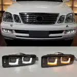 LED Front Fog Light Assembly for Lexus LX470 1998-2007, White DRL with Sequential Turn Signals, Projector Lens Kit
